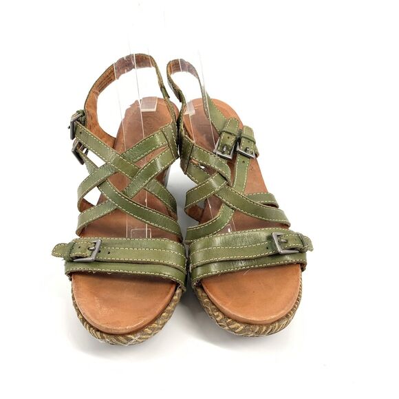 Naya Rea Maize Strappy Leather Open Toe Wedge Sandals Size 9 Olive Green Casual - Picture 2 of 9